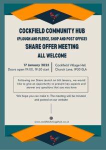 COCKFIELD COMMUNITY HUB (PLOUGH AND FLEECE, SHOP AND POST OFFICE) - SHARE OFFER MEETING @ Cockfield Village Hall